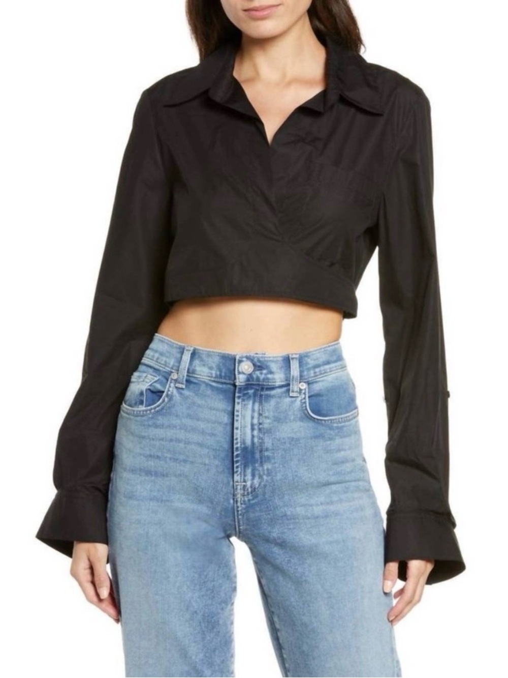 TWP The Ty Me Up Crop Shirt In Black Size L